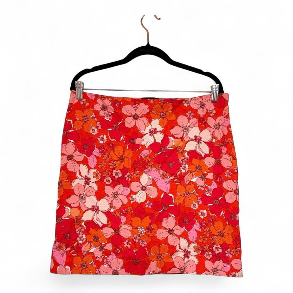 Talbots Red Pink Floral Mini Skirt Retro Mod 60s Preppy Chic Size 12